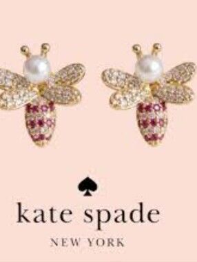 kate spade Gold Bee Stud Earrings with Pink and White Accents
